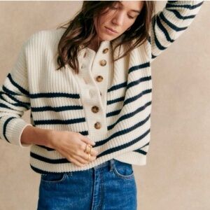 Sezane Cream and Black Striped Sweater